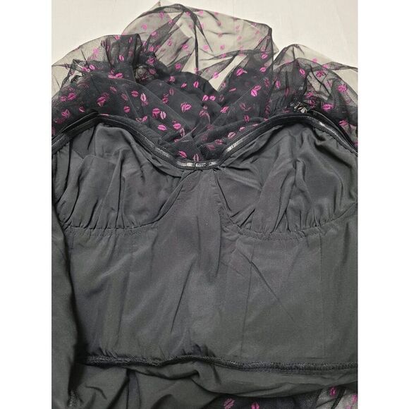 💋 BETSEY JOHNSON Lip Print Tiered Sweetheart Black Dress SIZE 12 NWT - Picture 9 of 13